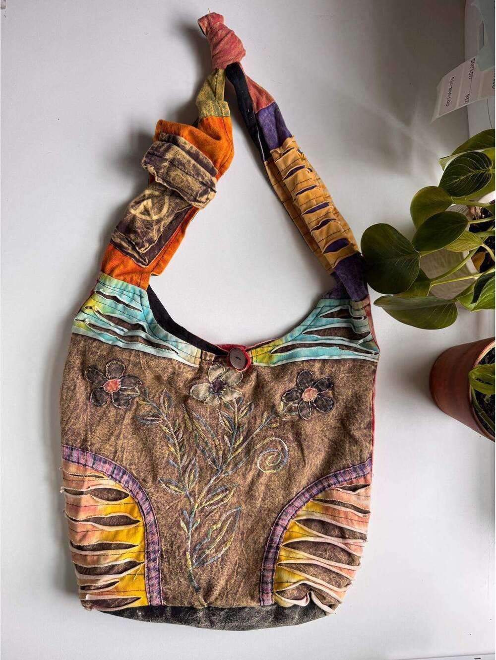 Boho Patchwork Hobo Bag Embroidered Hippie Shoulder Purse Handcrafted Nepal - Picture 3 of 8